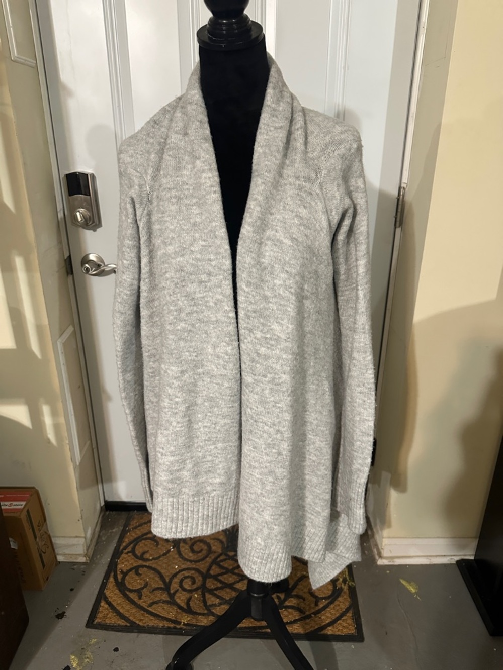 Zara Light Gray Open-Front Draped Cardigan
